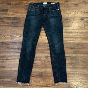 FRAME Dark Wash Mid Rise Skinny Jeans Raw‎ Hem 26 Denim Preppy Minimalist Casual